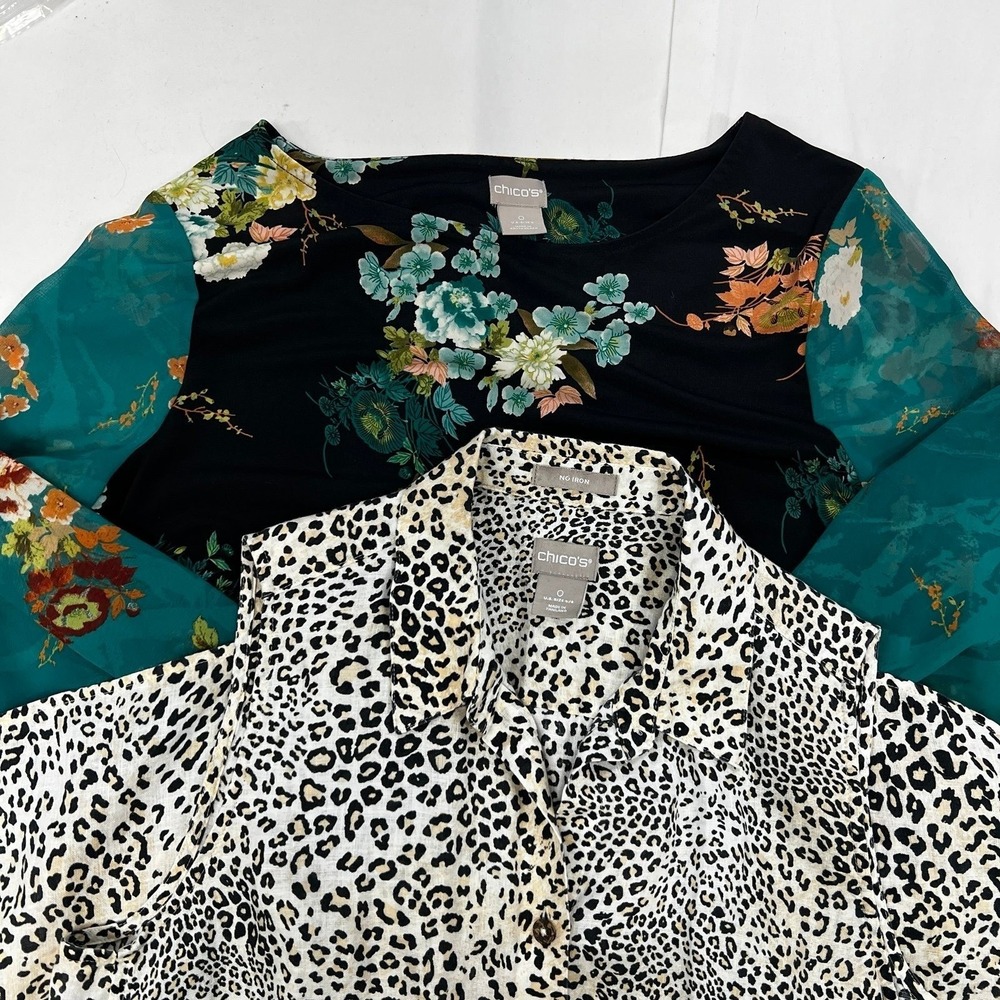 Chicos women's size 0 set of 2 blouse animal sleeveless linen & floral sheer Sm